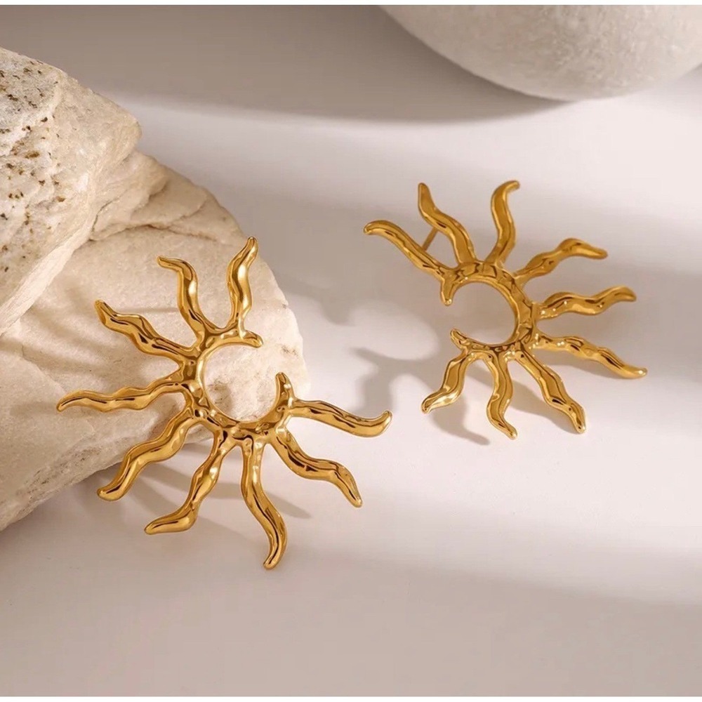 Gold Half Sun Earrings Stainless Steel Statement Boho Minimalist Chic